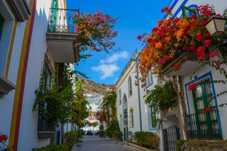 Spain, Gran Canaria, 18.09.2021: Streets of a popular tourist destination (Mogan) in Italian styleのeditorial素材