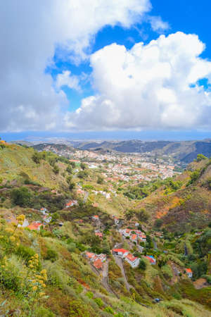 View from the mountain to the Teror settlementの写真素材