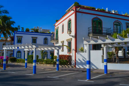 Spain, Gran Canaria, 18.09.2021: Streets of a popular tourist destination (Mogan) in Italian styleのeditorial素材