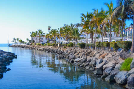 Spain, Gran Canaria, 18.09.2021: Streets of a popular tourist destination (Mogan) in Italian styleのeditorial素材