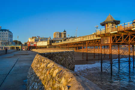 UK, Brighton, 01.10.2021: Brighton's big famous pier. Close up view during sunsetのeditorial素材