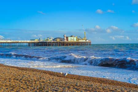 UK, Brighton, 01.10.2021: Brighton's big famous pier. Close up view during sunsetのeditorial素材
