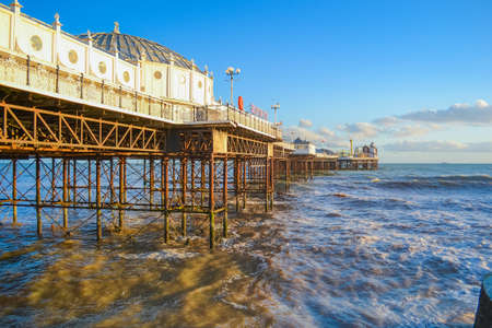 UK, Brighton, 01.10.2021: Brighton's big famous pier. Close up view during sunsetのeditorial素材