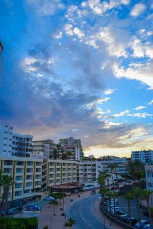 Spain, Las Palmas, 5.09.2021: View from the balcony to the Av. Alfereces Provisionales. The image shows hotels and other tourist complexesのeditorial素材