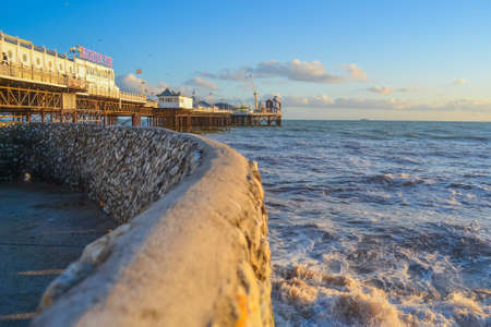 UK, Brighton, 01.10.2021: Brighton's big famous pier. Close up view during sunsetのeditorial素材