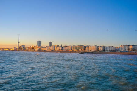 UK, Brighton , 01.10.2021: Brighton city and beach view at sunsetのeditorial素材