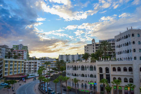 Spain, Las Palmas, 5.09.2021: View from the balcony to the Av. Alfereces Provisionales. The image shows hotels and other tourist complexesのeditorial素材