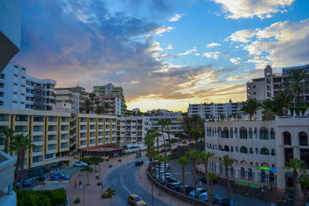 Spain, Las Palmas, 5.09.2021: View from the balcony to the Av. Alfereces Provisionales. The image shows hotels and other tourist complexesのeditorial素材