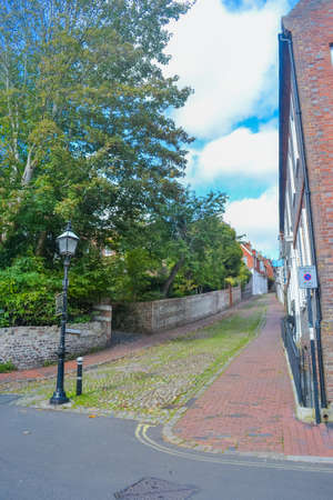 A narrow street in the old town of Luneburg, Germanyの写真素材