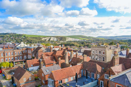 Aerial view of the town of Whitby, North Yorkshire, UKの写真素材