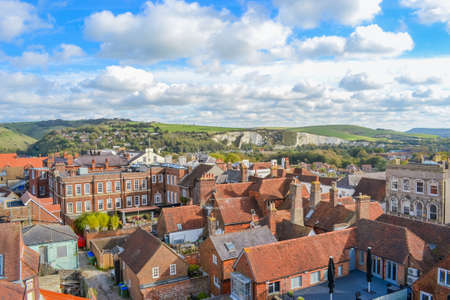 Aerial view of the city of Whitby, North Yorkshire, UKの写真素材