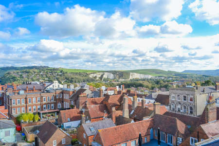 Aerial view of the town of Whitby, North Yorkshire, UKの写真素材