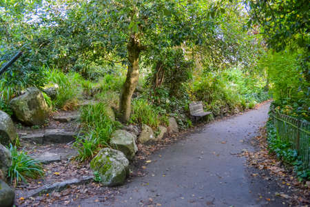 A footpath in a park in the city of Edinburgh, Scotlandの写真素材