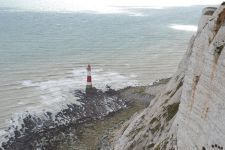 Lighthouse on the white cliffs of Englandの写真素材
