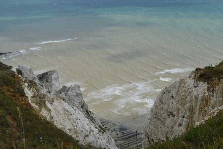 Cliff top travel with the view on the beach and sea