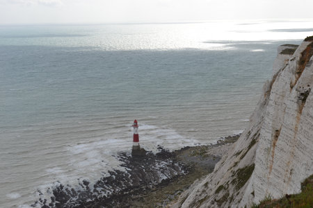 Lighthouse on the white cliffs of Englandの写真素材