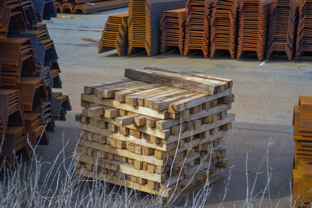Wooden pallets at the fish market.の写真素材