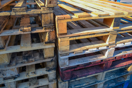 Wooden pallets at the fish market.の写真素材