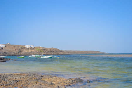 Majanicho village with a small bay and a view of housesの写真素材