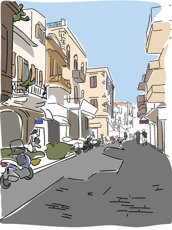 traveling European Greece street sketch vectorのイラスト素材