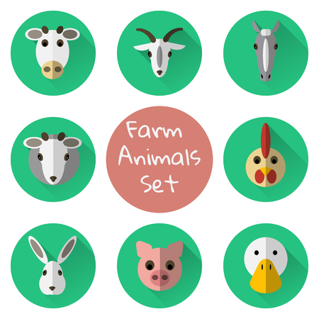 Vector set of farm or domestic animals flat iconsのイラスト素材