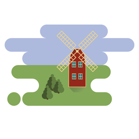 Red mill in village iconのイラスト素材