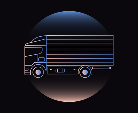 Modern Neon Thin Icon of lorry on Black Background.のイラスト素材
