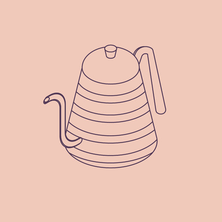 Vector illustration thin line sketch with 3D coffee or tea pot. Kettle in isometric flat styleのイラスト素材