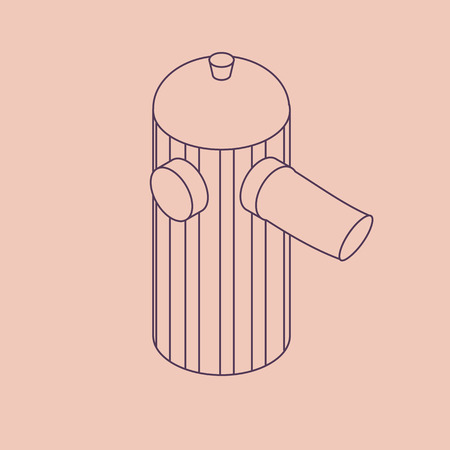 Vector illustration thin line sketch with 3D coffee. Coffee maker in isometric flat styleのイラスト素材