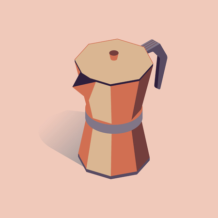 Vector illustration with 3D coffee moka pot. Coffee container in isometric flat style. Vector illustration on pink backgroundのイラスト素材