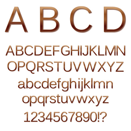 Bronze metallic letters and figures isolated on white background. Vector illustration.のイラスト素材