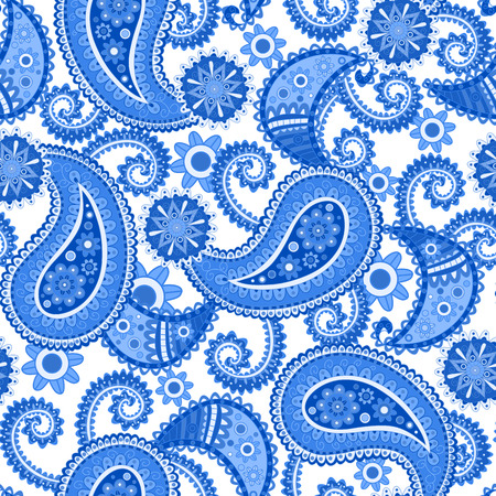 Seamless Paisley background. Blue flowers and leaves. Vector illustration.のイラスト素材