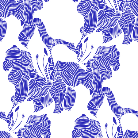 Abstract seamless hand painted background. Isolated blue flowers. Vector illustration.のイラスト素材