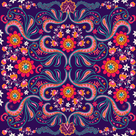 Seamless Paisley hand drawn background. Isolated colorful flowers and leafs. Vector illustration.のイラスト素材
