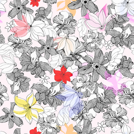 Abstract seamless pattern with isolated flowers. Vector illustration.のイラスト素材