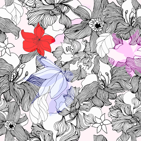Abstract seamless pattern with isolated flowers. Vector illustration.のイラスト素材