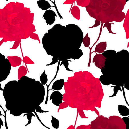 Abstract seamless watercolor hand painted background. Isolated red and black roses. Vector illustration.のイラスト素材