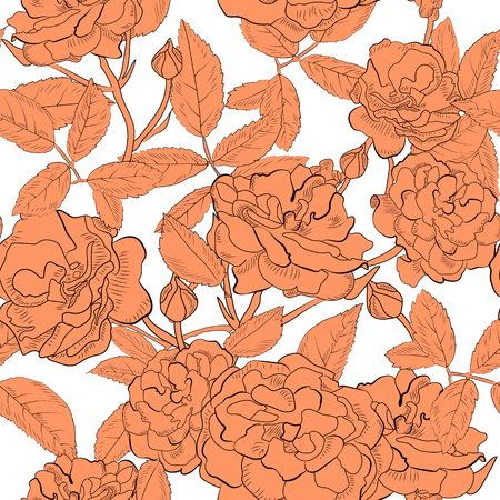 Abstract seamless pattern with hand drawing isolated orange roses on white background.のイラスト素材