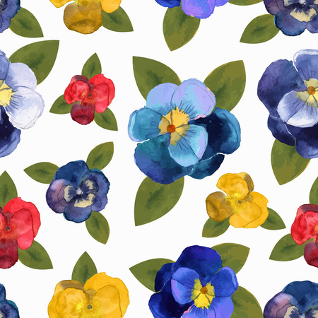 Vector illustration of floral seamless.Blue, red and yellow flowers on a white background, drawing watercolor.のイラスト素材
