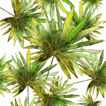 Vector illustration of floral seamless. Colorful isolated palm leaves on a white background, drawing watercolor.のイラスト素材