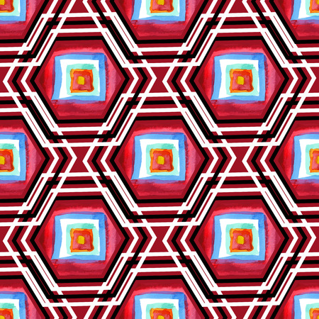 Abstract geometric seamless pattern with black and white polygons and square elements drawing watercolor. Vector.のイラスト素材