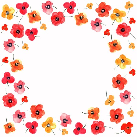 Vector flowers set. Red and yellow isolated poppies on a white background, drawing watercolor. Design for invitation, wedding or greeting cardsのイラスト素材