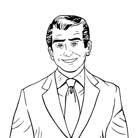 Businessman listens concept line art retro styleのイラスト素材