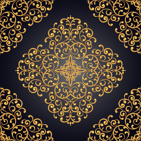 Elegant seamless background with gold lace ornament. Vector illustration.のイラスト素材