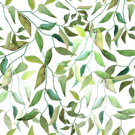 Vector illustration of floral seamless. Branches of the tree. Green floral, drawn watercolor. Editable isolated elements.のイラスト素材