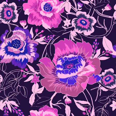 Abstract seamless pattern with colorful isolated flowers. illustration.のイラスト素材
