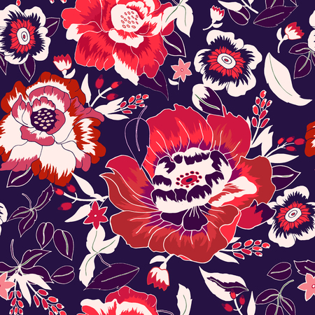Abstract seamless pattern with colorful isolated flowers. illustration.のイラスト素材