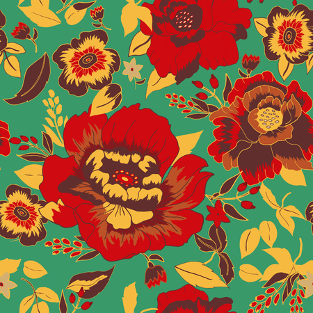 Vector illustration of floral seamless. Hand drawn isolated flowers with leafs.のイラスト素材