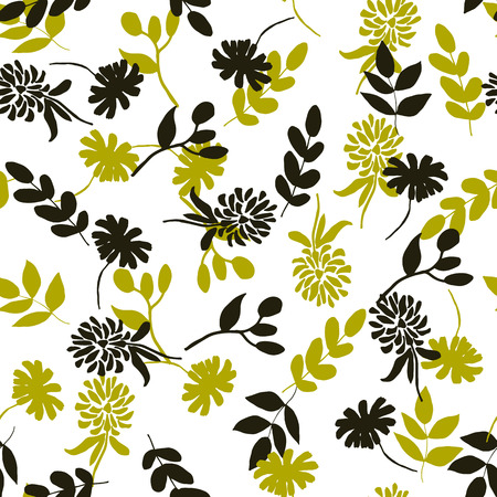 Seamless floral pattern. Isolated black and yellow flowers on white background. Vector illustration.のイラスト素材