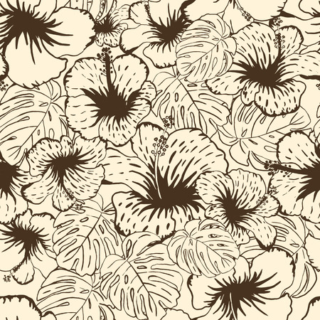 Vector illustration of floral seamless. Isolated tropical flowers and leaves on background.のイラスト素材